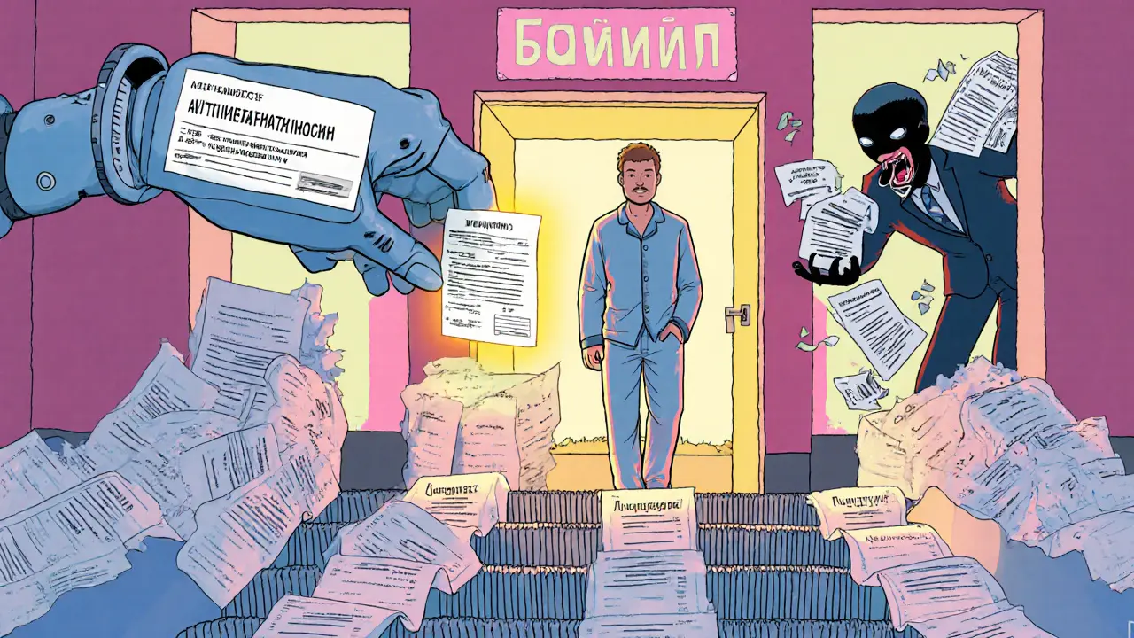 Человек проходит через волшебный коридор с эскалаторами из чеков, символизирующий автоматизированный налоговый вычет 2025 года.