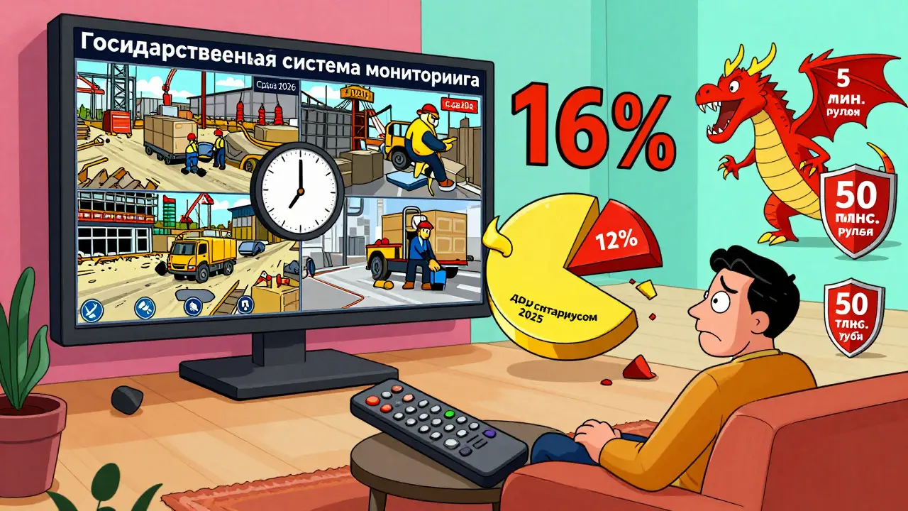 Футуристический мониторинг стройки с ипотечным монстром и щитом защиты от потерь.