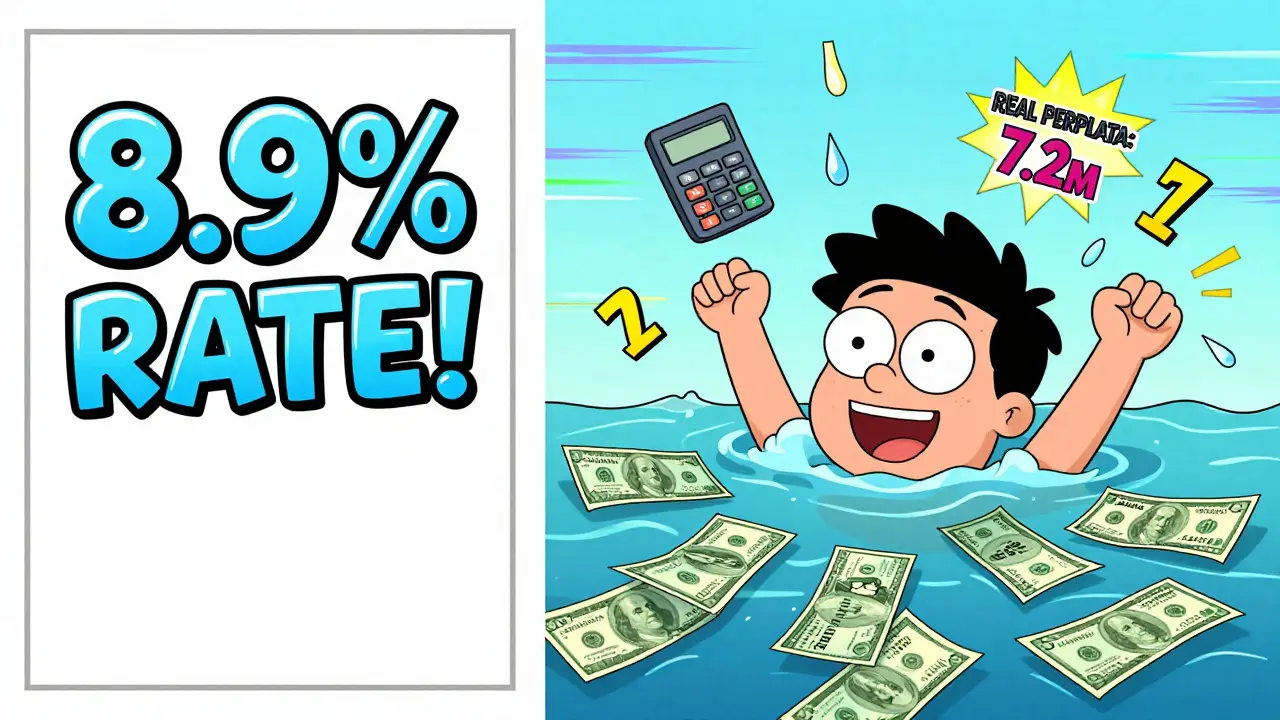 Сравнение: банк обещает низкую ставку, но реальная переплата затопляет человека.