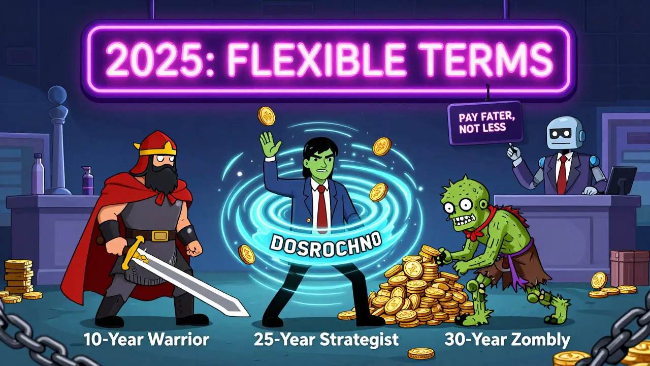 Три воина ипотеки: короткий срок, стратегия и зомби-долг — над ними мигает надпись о гибких условиях.